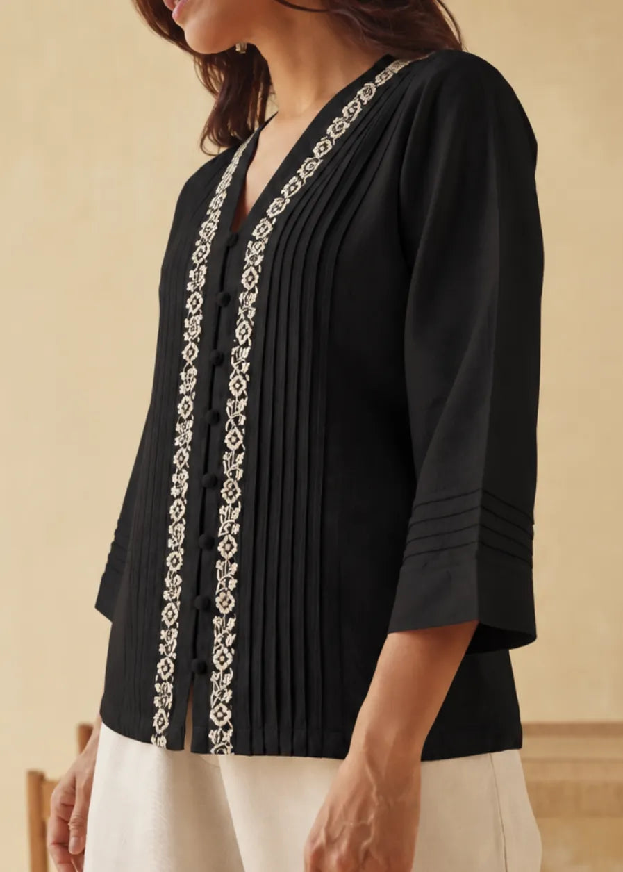 Noir Bloom Embroidered Top