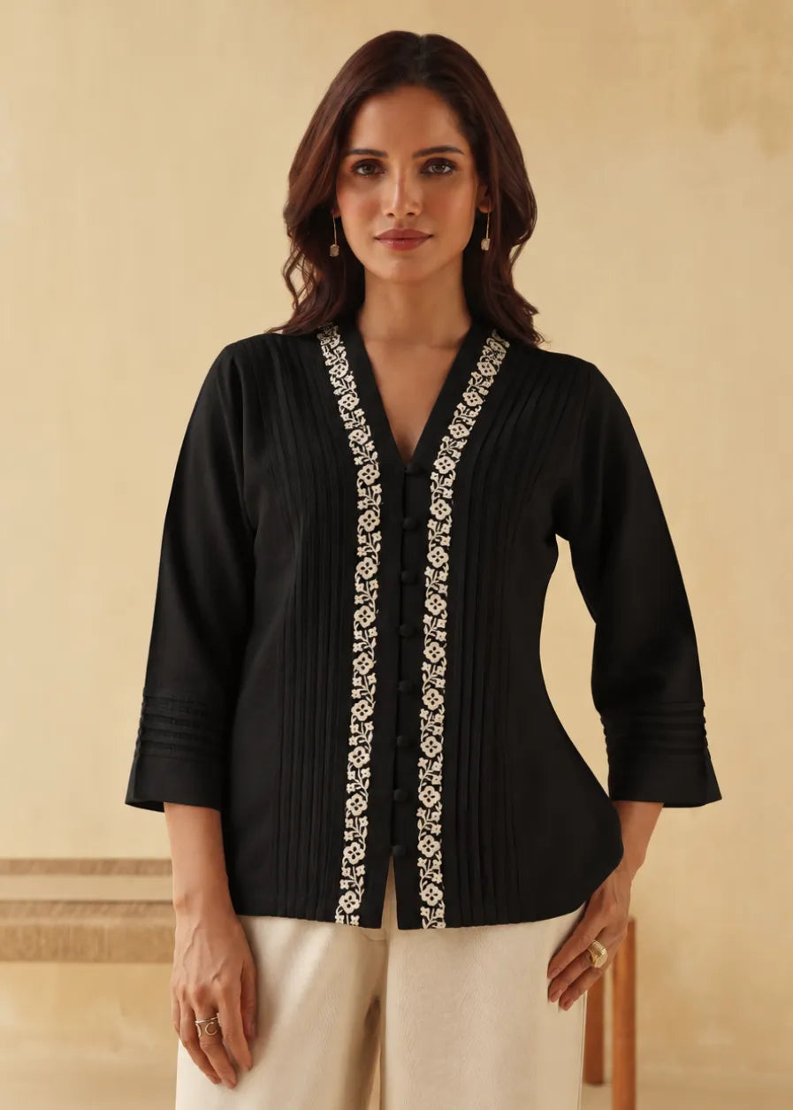 Noir Bloom Embroidered Top