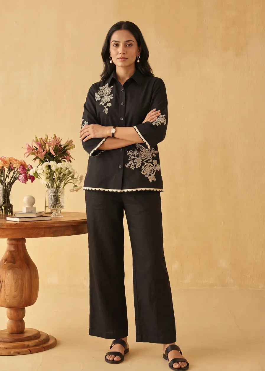 Rose Noir Embroidered Shirt