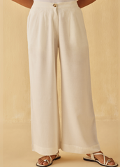 Classic White Pleated Pants | Linen Blend