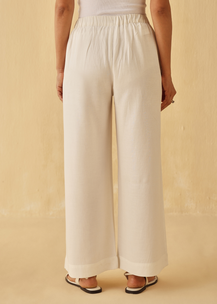 Classic White Pleated Pants | Linen Blend