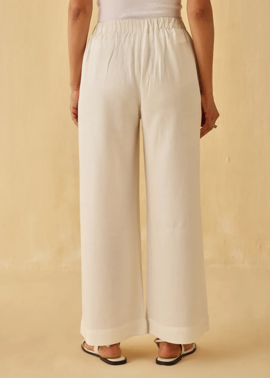 Classic White Pleated Pants | Linen Blend