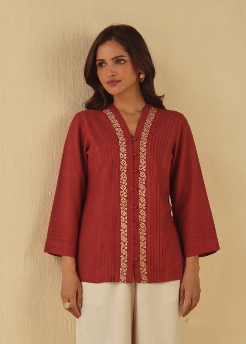 Red Earth Embroidered Top