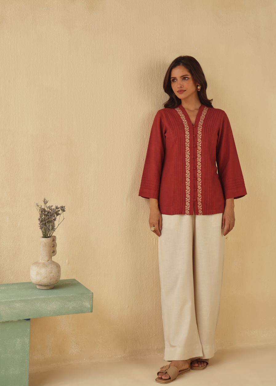 Red Earth Embroidered Top