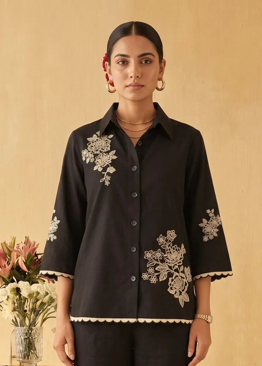 Rose Noir Embroidered Shirt