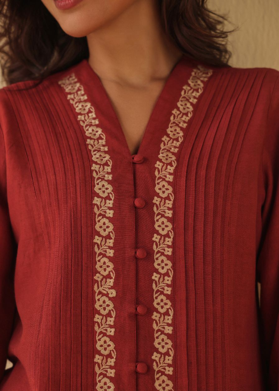 Red Earth Embroidered Top
