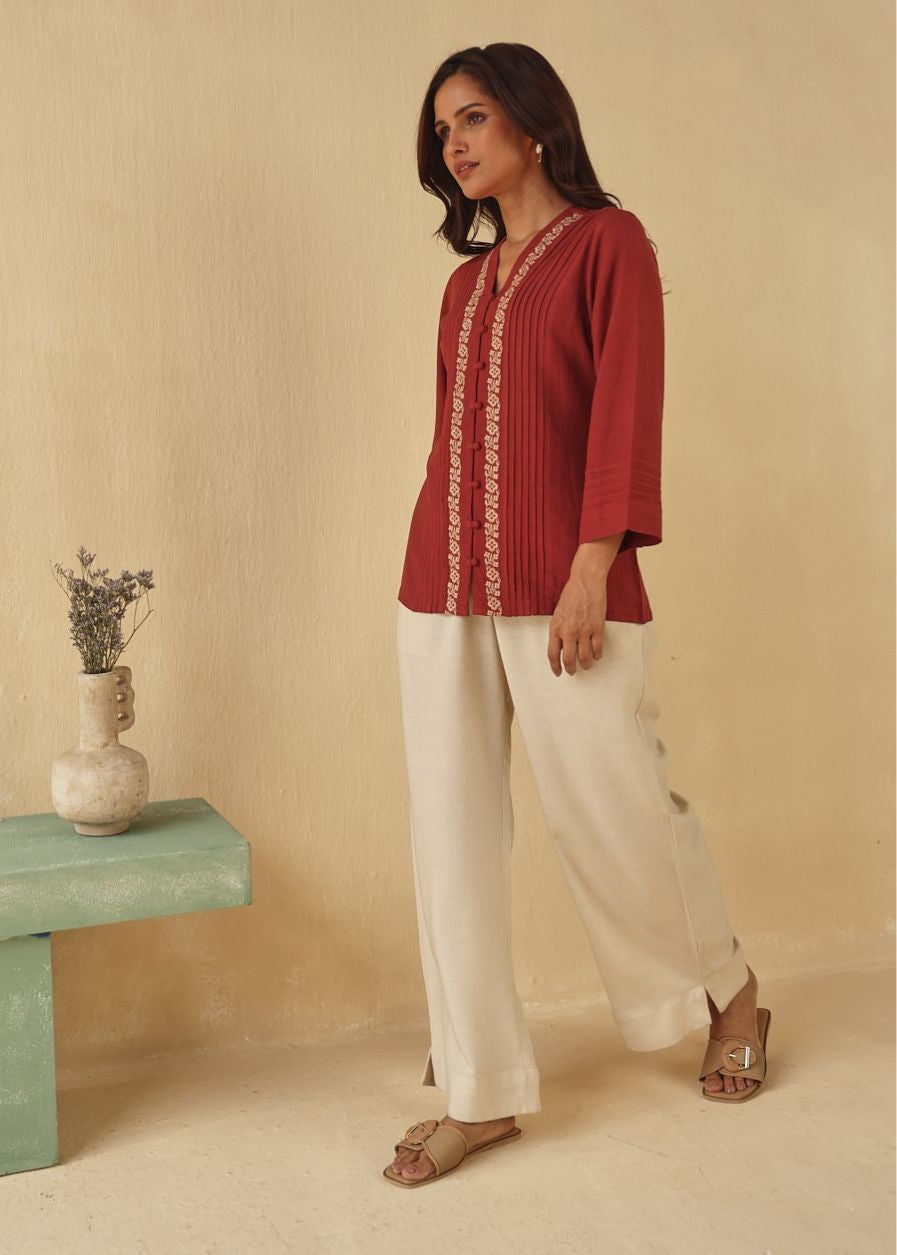 Red Earth Embroidered Top