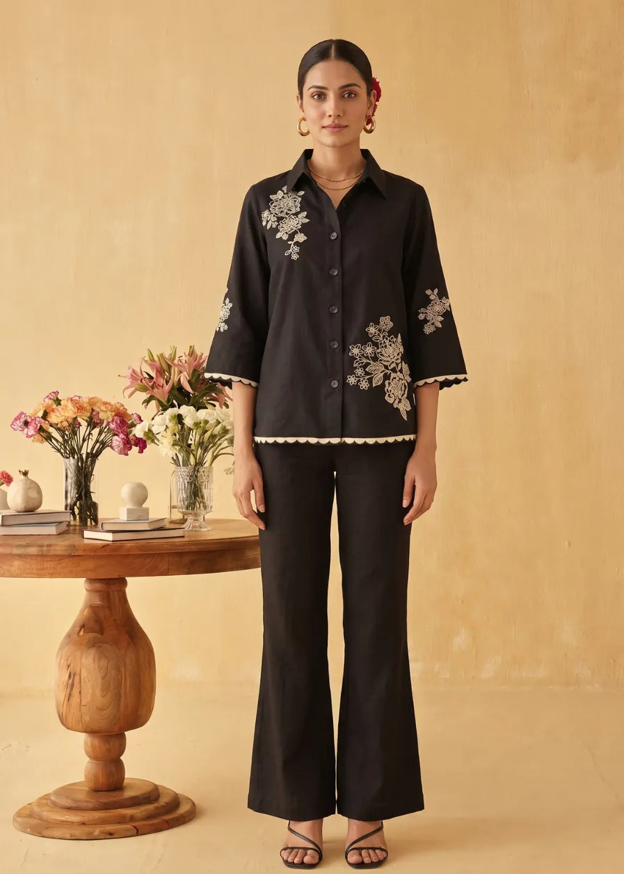 Rose Noir Embroidered Shirt