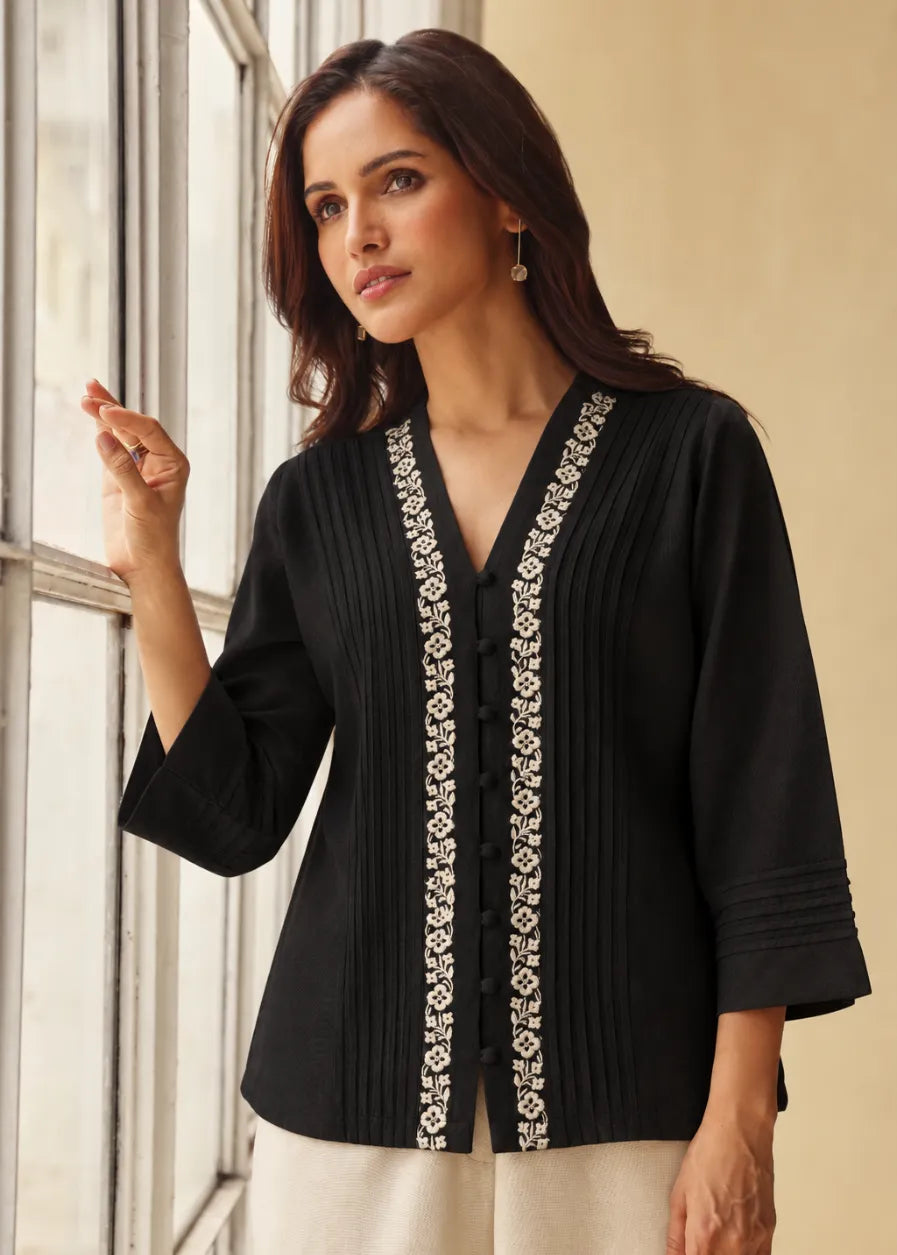 Noir Bloom Embroidered Top