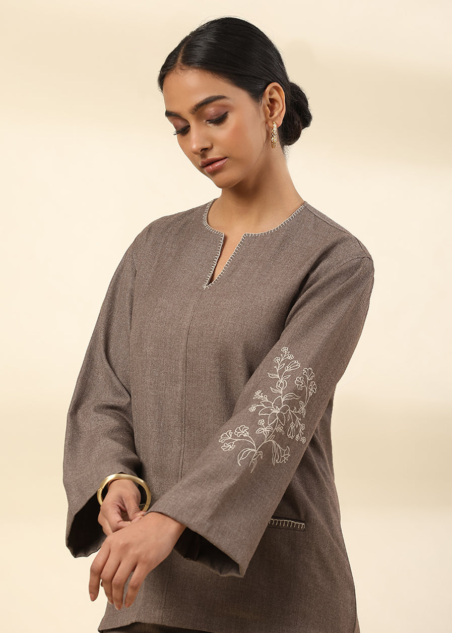 Mocha Bloom Embroidered Top