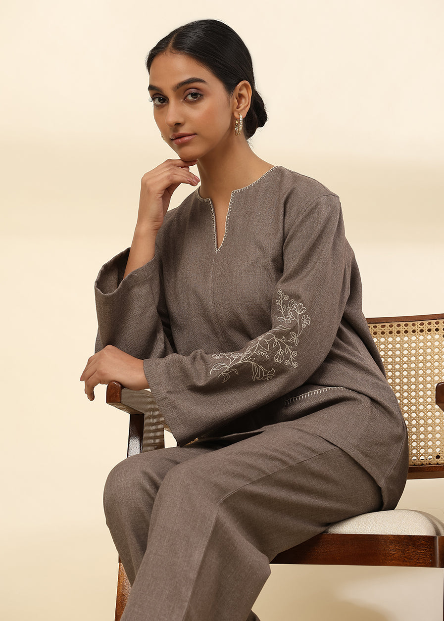 Mocha Bloom Embroidered Top